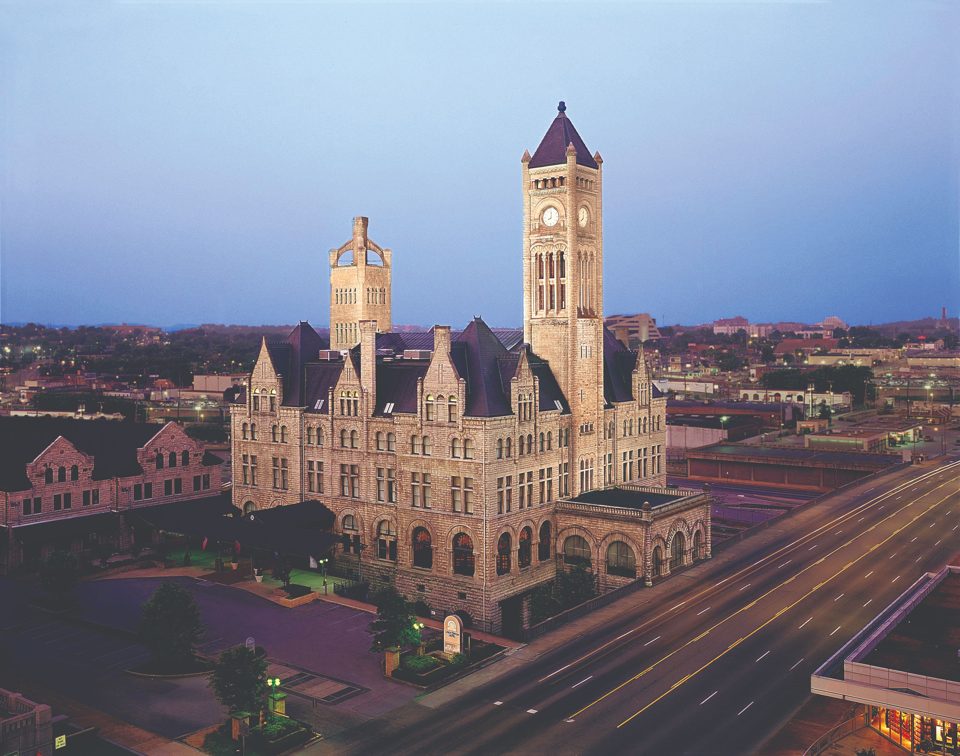 Image of exterior aerial view of The Union Station Nashville Yards, a member of Historic Hotels of America since 2015, located in Nashville, Tennessee